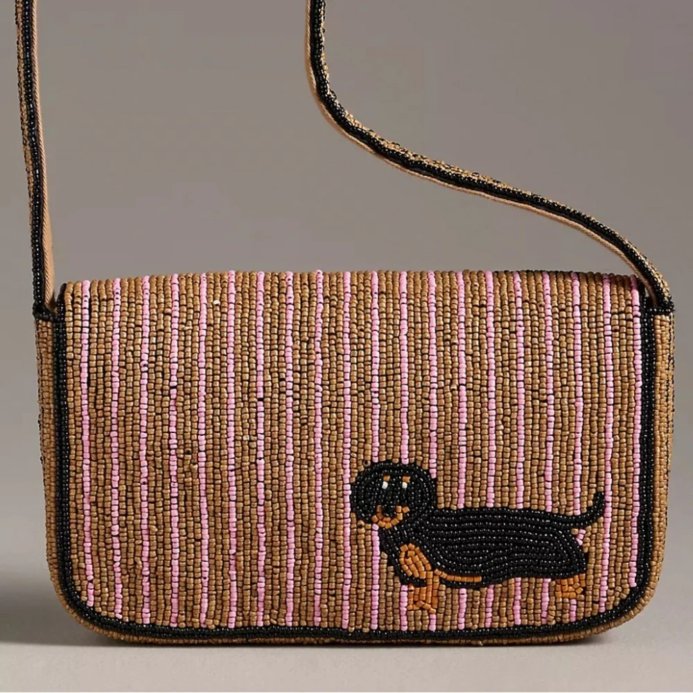 Fiona Striped Beaded Dachshund Shoulder Bag - Picture 2 of 9